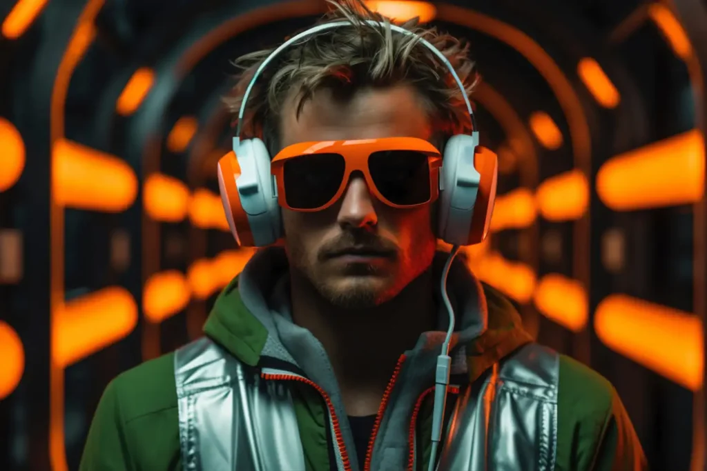 dj avec des lunettes de soleil et un casque sur les oreilles